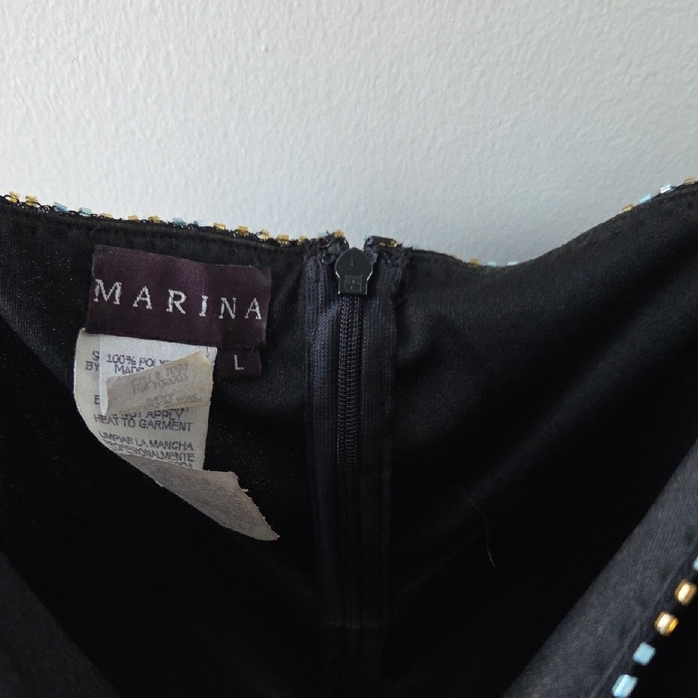 Vintage MARINA Black Camisole with Blue And Gold Floral Beading Womens Large - Picture 4 of 11